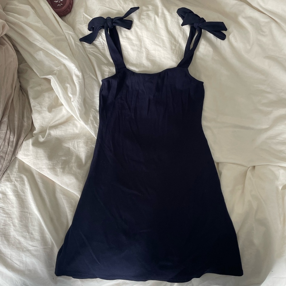 Sezane Navy Mini Dress with Tie Straps